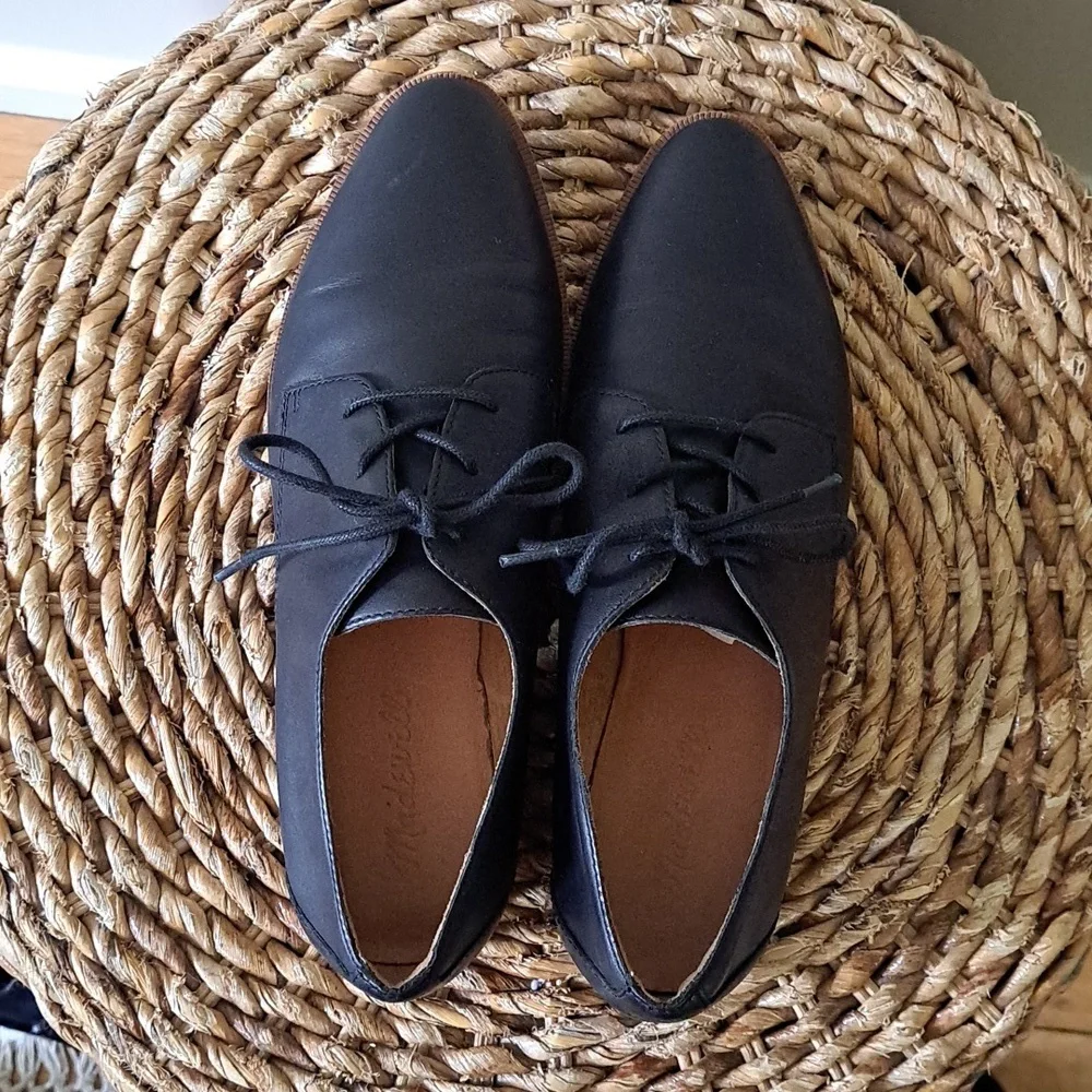 Madewell Black Leather Lace-Up Oxfords with Brown Sole